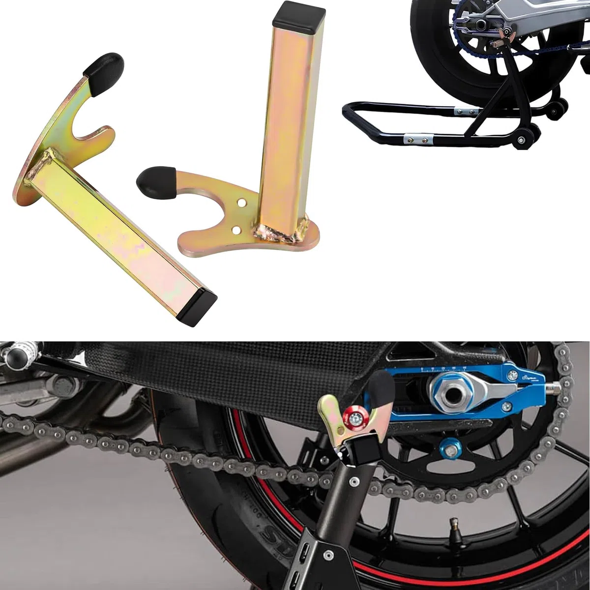 1 Par Soporte de Garra para Motocicleta, Soporte de Motocicleta Delantero Trasero, Montaje Caballete trasero para Motocicleta (Tubo Cuadrado U)