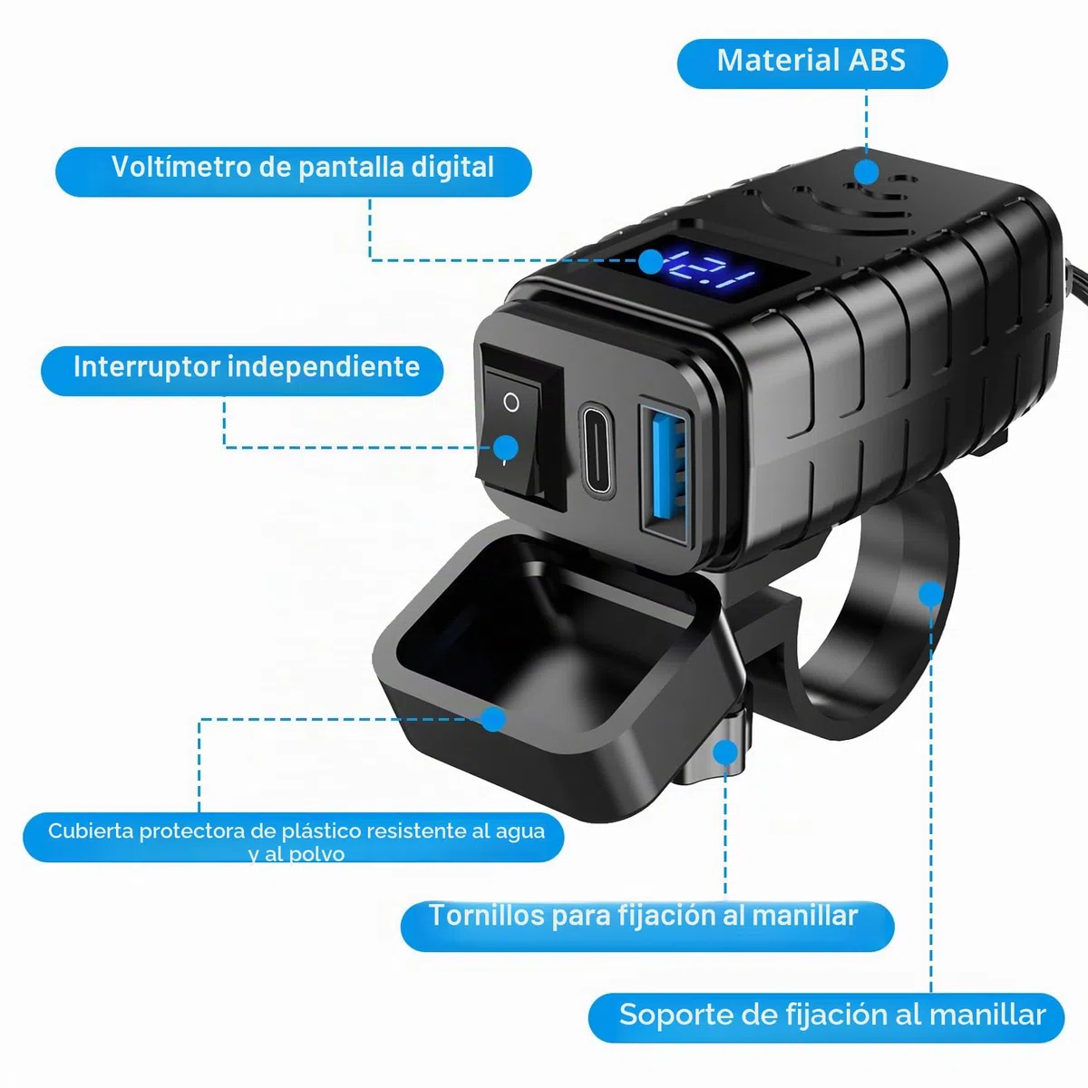 Idota - Enchufe USB impermeable para moto con interruptor de encendido/apagado y cable de carga rápida tipo C Multi USB para moto y autocaravanas