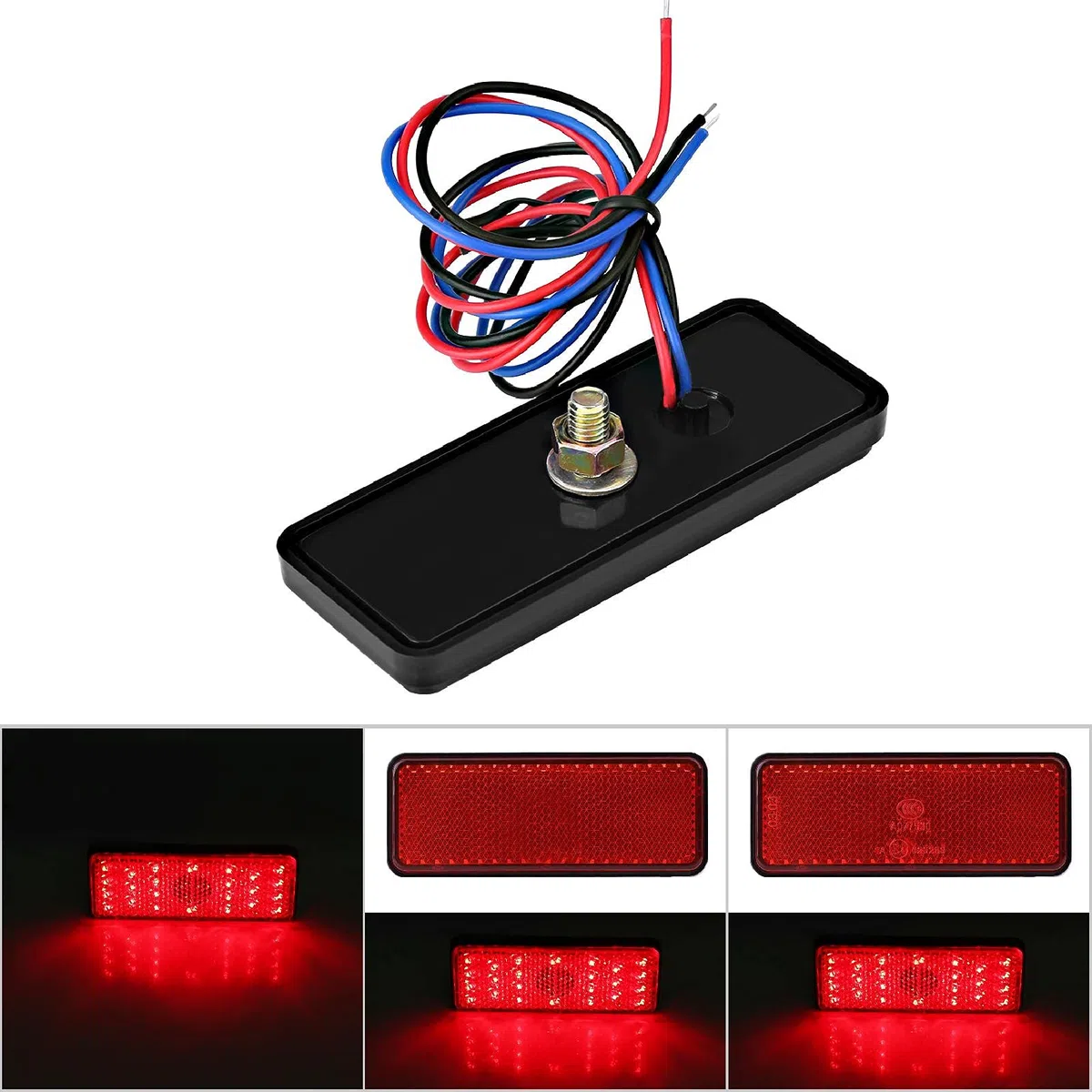 12V 2.3a Rectángulo LED Reflector Luz Trasera de Freno Lámpara de Parada Universal para Motocicleta Scooter Ciclomotor (SMD LED 24 Piezas por Lámpara)(Luz roja de concha roja)