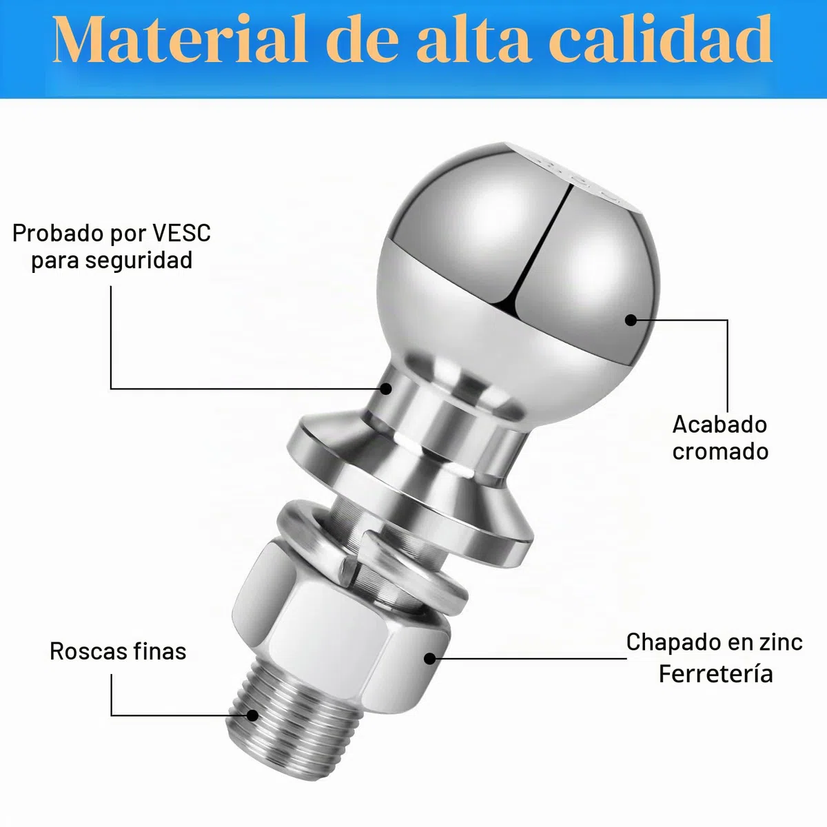 Bola Remolque, 50 mm 3.5T Bola de Enganche de Remolque, Ø25mm Bola Enganche para Tractor, Cabeza de Bola Remolque para Carril de hasta 3,5 T