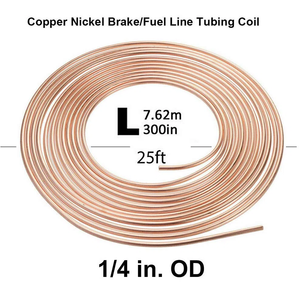 Tubo de freno de cobre de níquel Tubería de 25 pies 1/4 "Kit de línea de manguera de freno de repuesto de coche