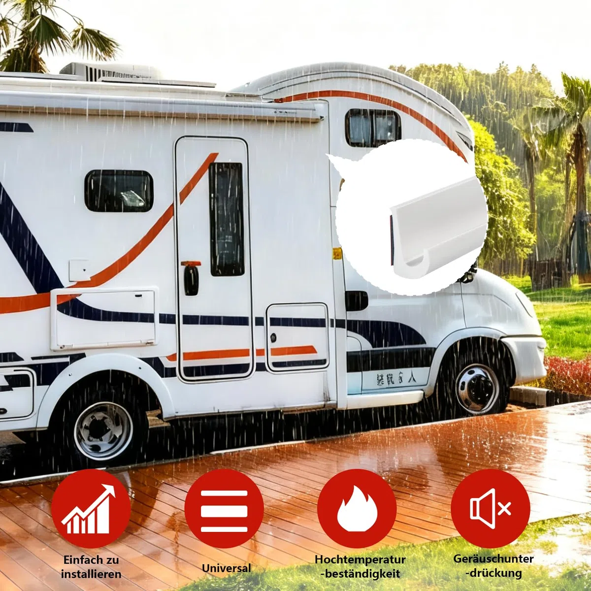 Tira de sellado de lluvia autoadhesiva de 5M, Tira de lluvia en forma de J para techo de autocaravana, desvío de lluvia en el techo para vehículo, camión, autocaravana, barco, coche