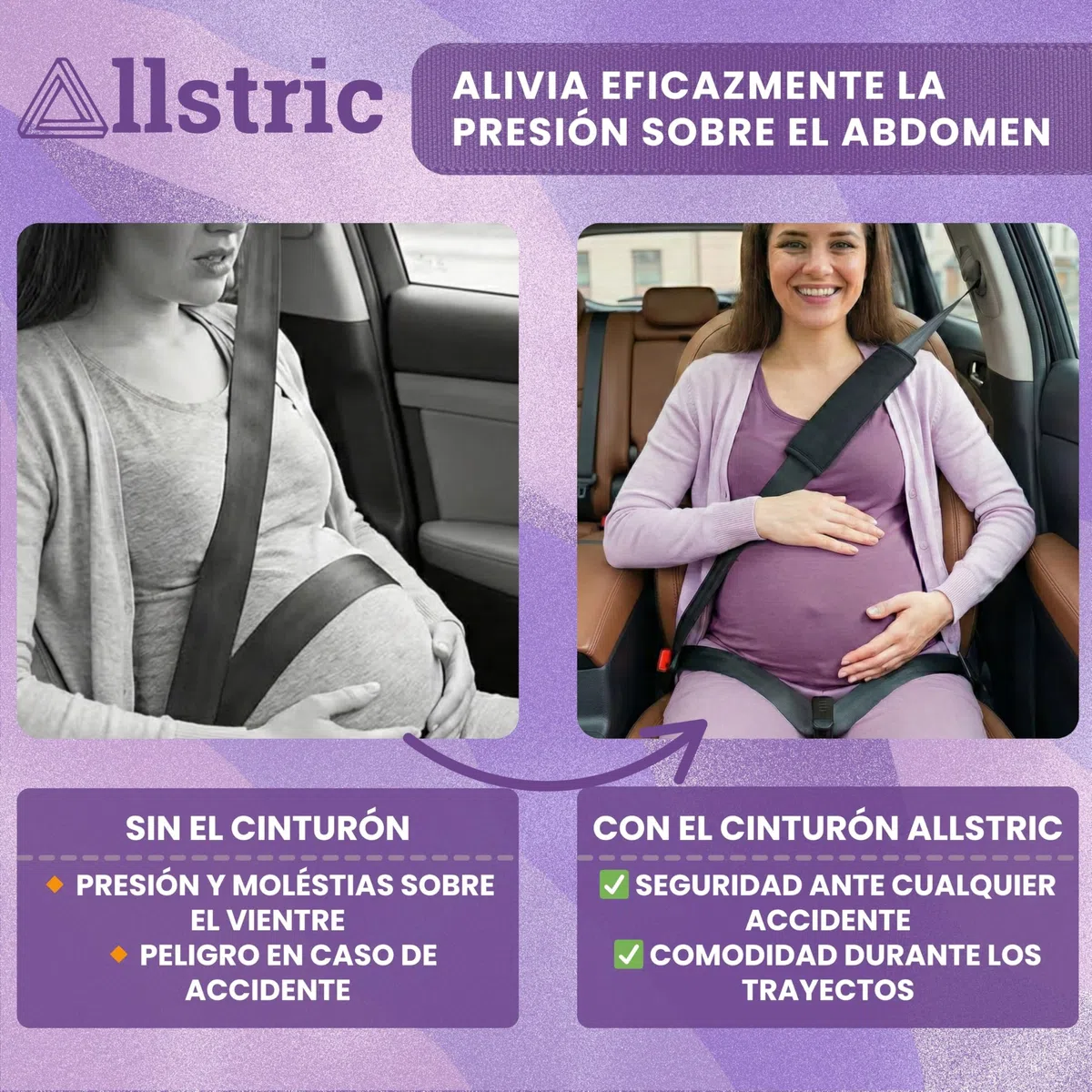 Cinturon Embarazada Coche Homologado con Almohadilla Protectora | Adaptador Cinturon Embarazada Antipresión | Anclaje Cinturon Seguridad Portatil | Cinturon Premama Coche para Viajes Cómodos