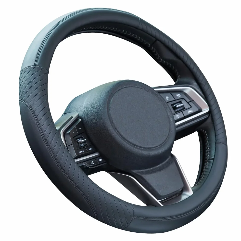 ZATOOTO Funda Volante Cuero - Funda Volante Coche Universal, Antideslizante, Duradera, Negro