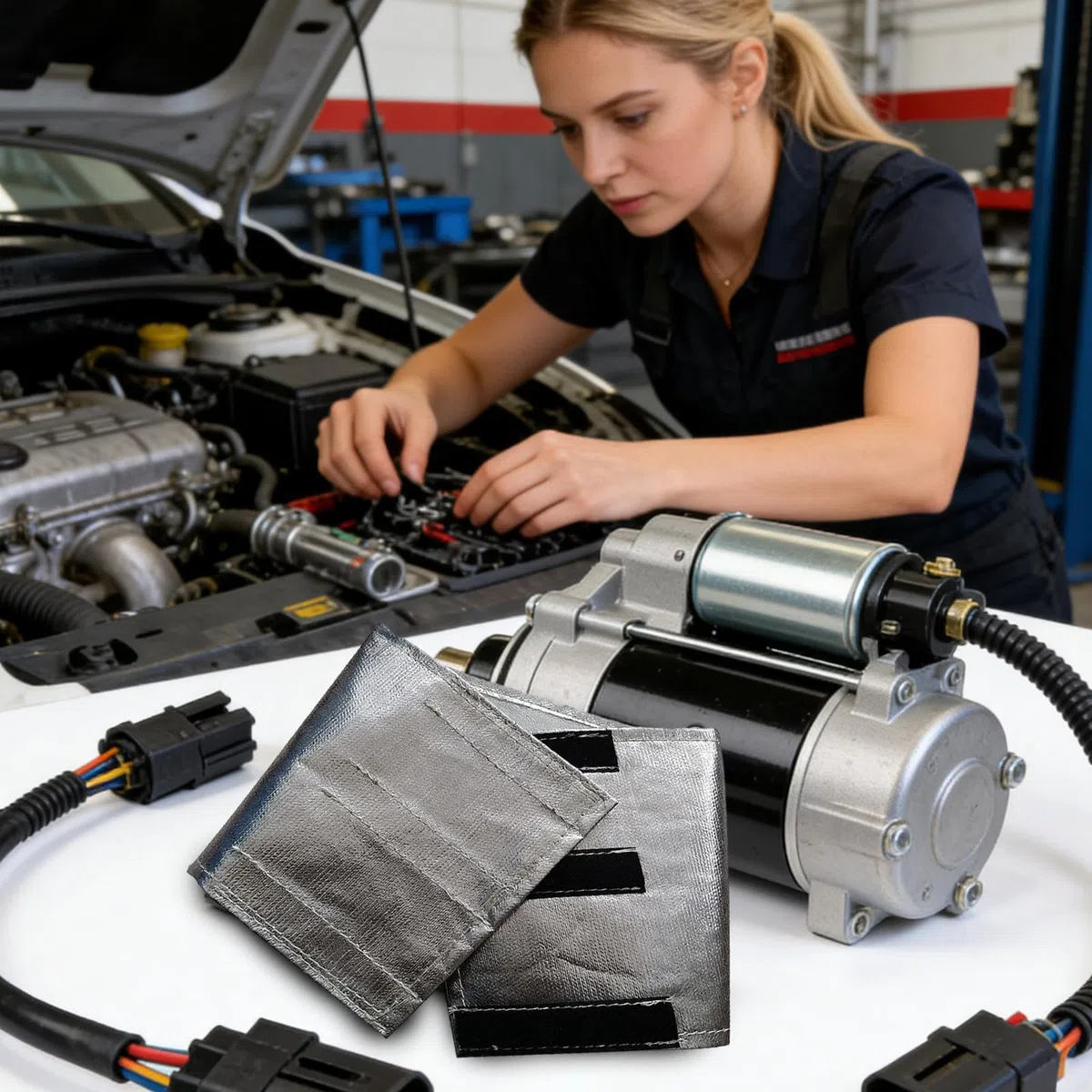 Escudo térmico de arranque – Aluminio 7 x 24 pulgadas, lámina de fibra de vidrio, manta autoadhesiva, película de barrera para altas temperaturas, protección térmica compartimento motor | Tamaño