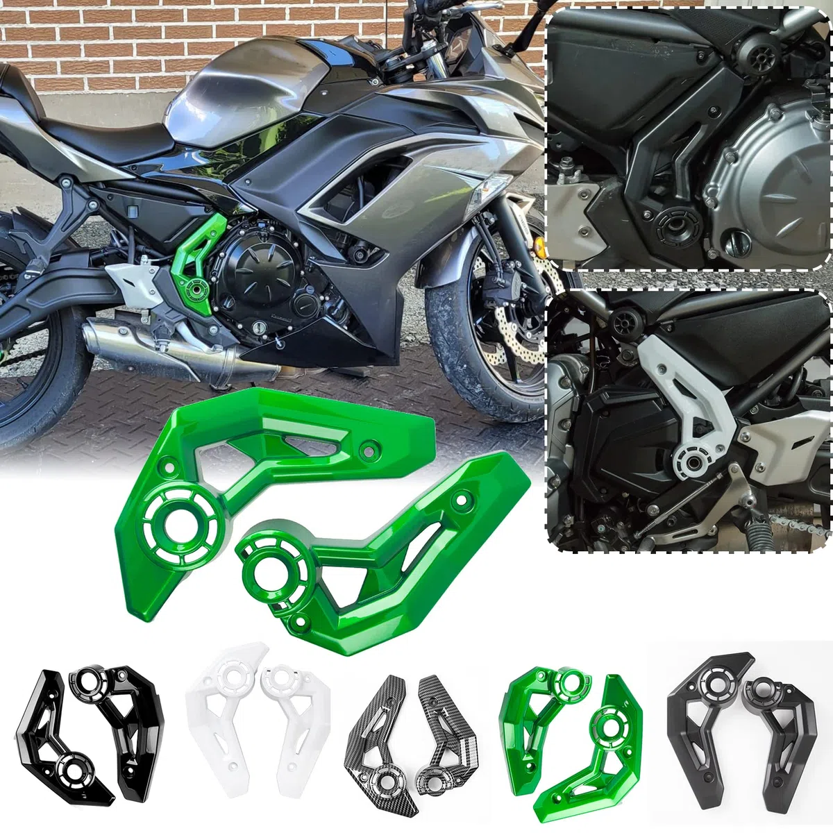 Cubierta lateral para marco de motor izquierdo y derecho para motocicletac Cubierta de carenado de carrocería compatible con Ka-wa-sa-ki Z650/Ninja650 Z 650/Ninja 650 2017-2024 (Verde)