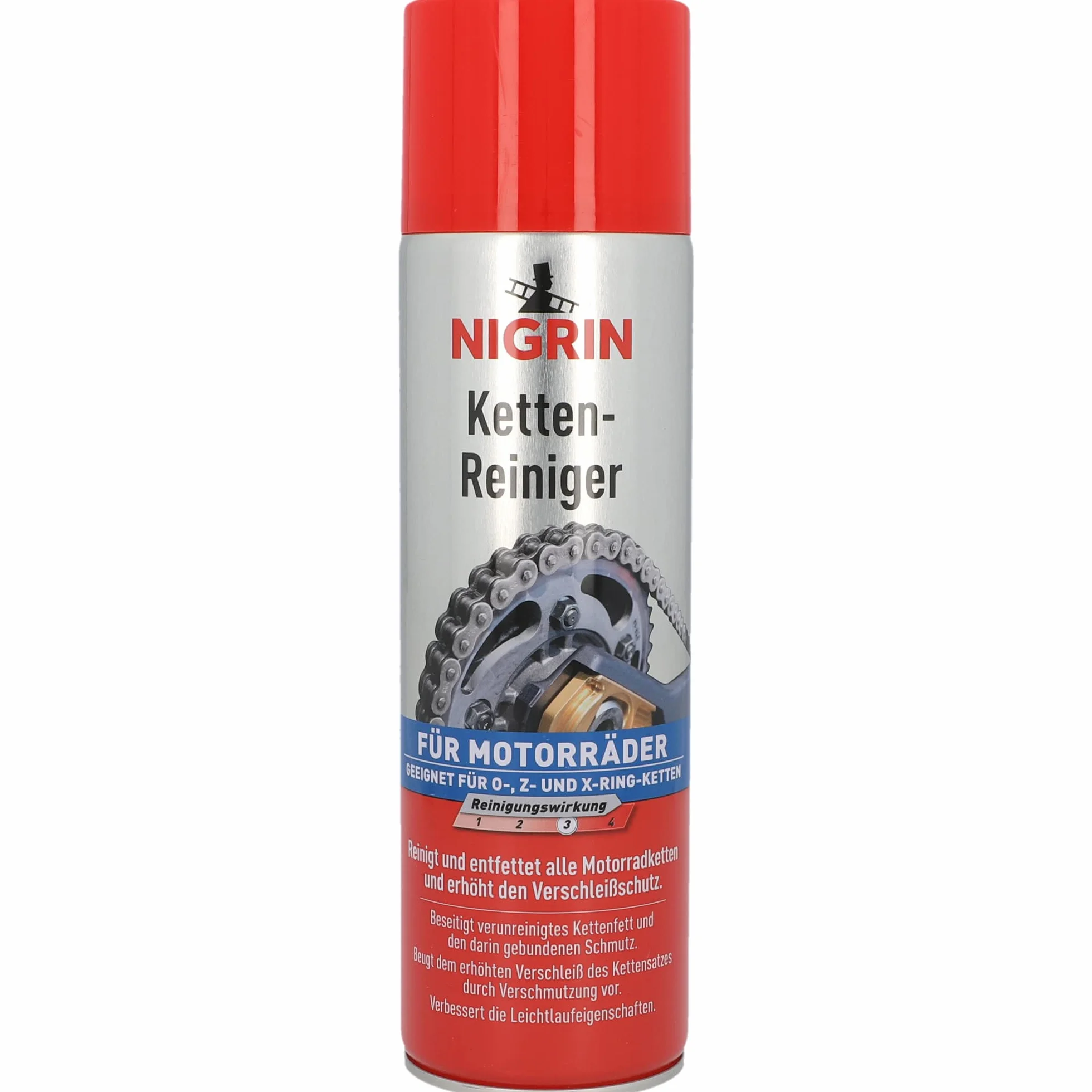 Nigrin 20854-6 limpiadores de cadena de 500 ml, spray de cadena para moto, limpia y desengrasa las cadenas de la motocicleta, incoloro