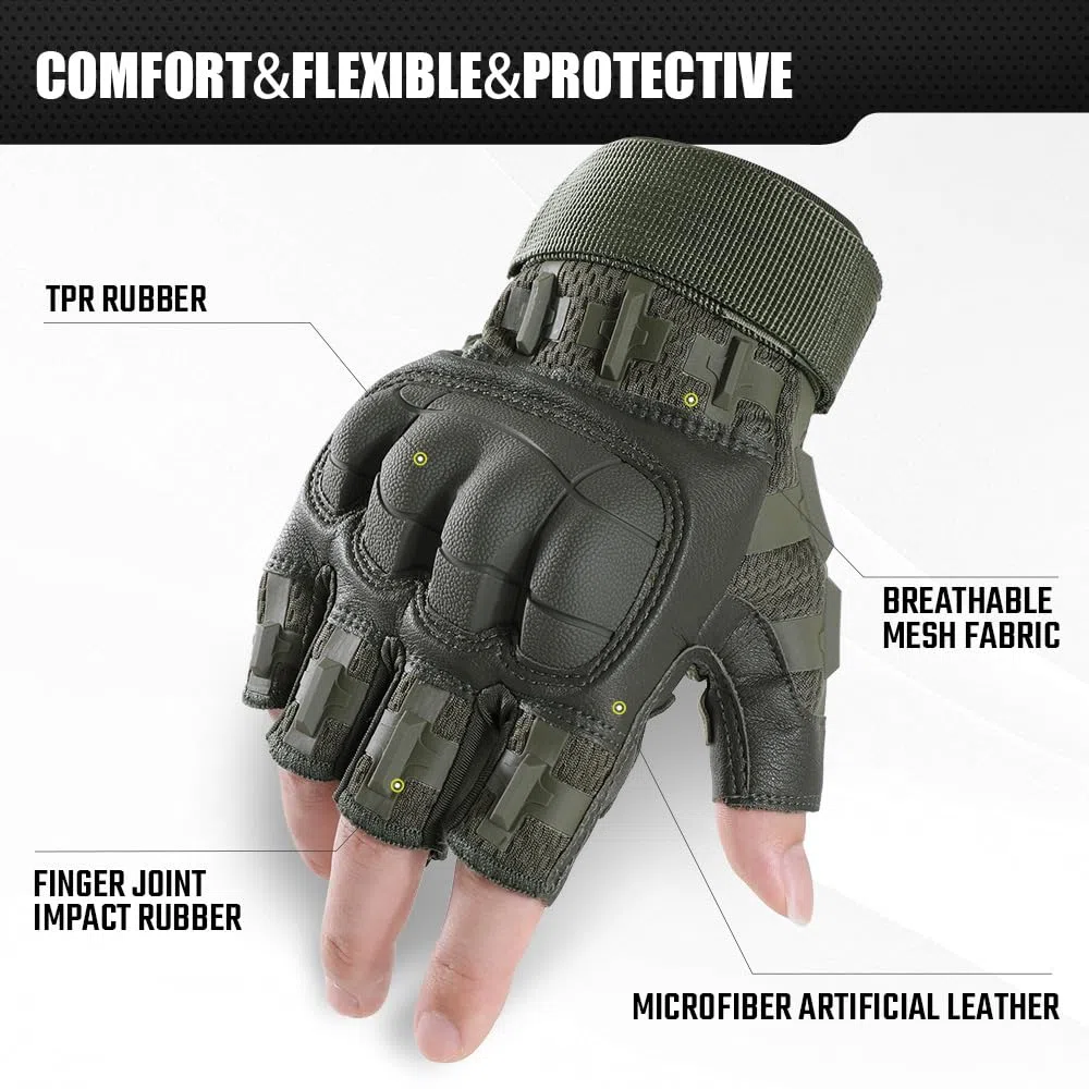 WTACTFUL - Guantes Tácticos Medio Dedo Hombre, Transpirables y Antideslizantes para Airsoft, Paintball, Ciclismo, Moto, Caza, Senderismo y Trabajo Aire Libre