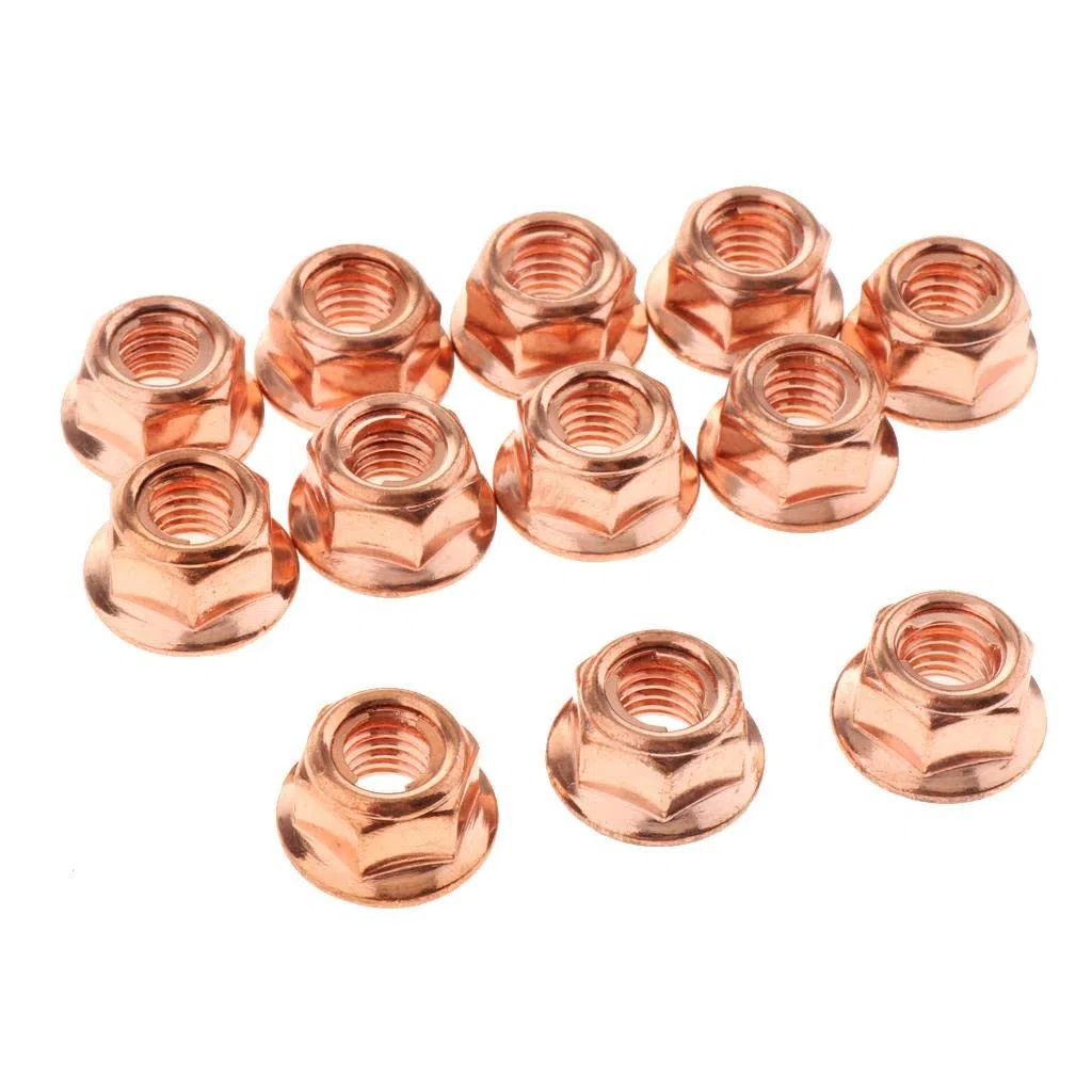 12 Piezas Tuerca de de Cobre M8 con Brida Autoblocante y Rosca Resistente a Temperaturas Adecuada para Automóviles Reparación