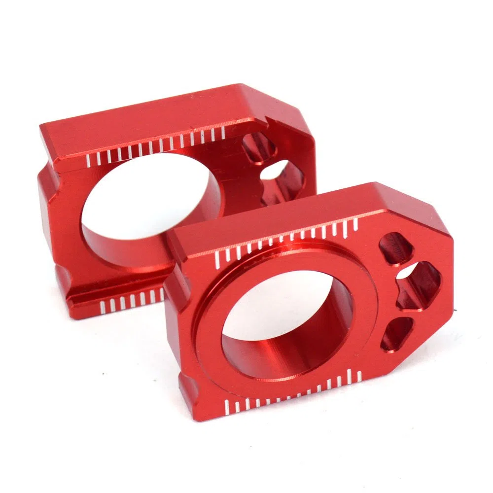 JFG RACING Ajustador de cadena de bloques de eje trasero de motocicleta para CR125R CR250R CRF250R CRF450R CRF250X CRF450X CRF250RX CRF450RX CRF450L CRF450RL Rojo