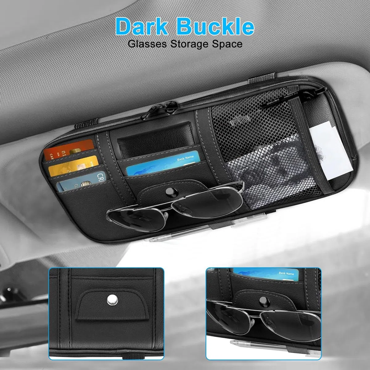 Linkstyle Organizador de Visera para Coche de Cuero PU, Soporte para Gafas, Bolsa Visera Parasol para Tarjetas Licencias Recibos Bolígrafos