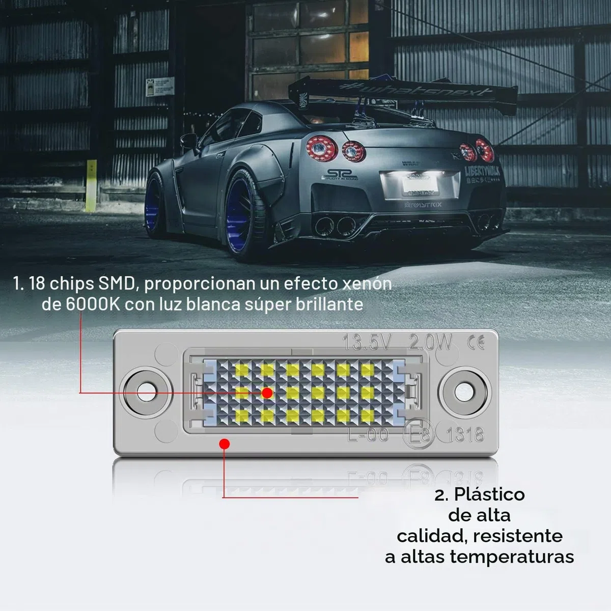 WinPower LED Luces matrícula Lámpara Numero plato 6000K Blanco Compatible con Passat B5.5/B6 Caddy MK3 Golf5 plus Jetta/Syncro MK5 Transporter T5 Touran1 Superb1 3U B5 etc., 2Pcs