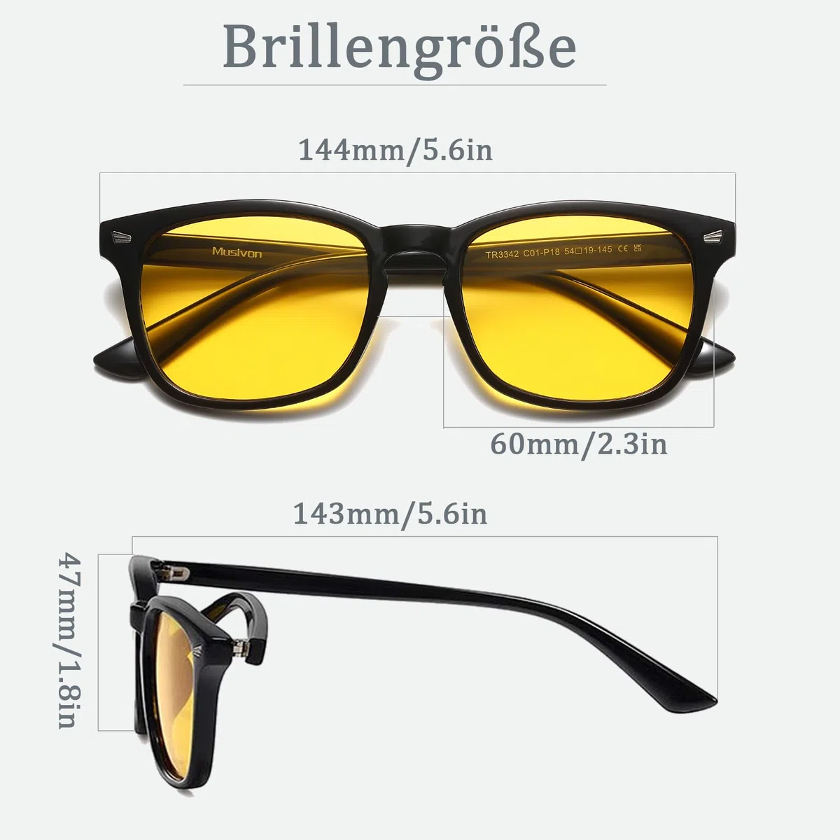 Gafas de visión nocturna para hombre y mujer, gafas de conducción nocturna para conducir, gafas amarillas, Negro