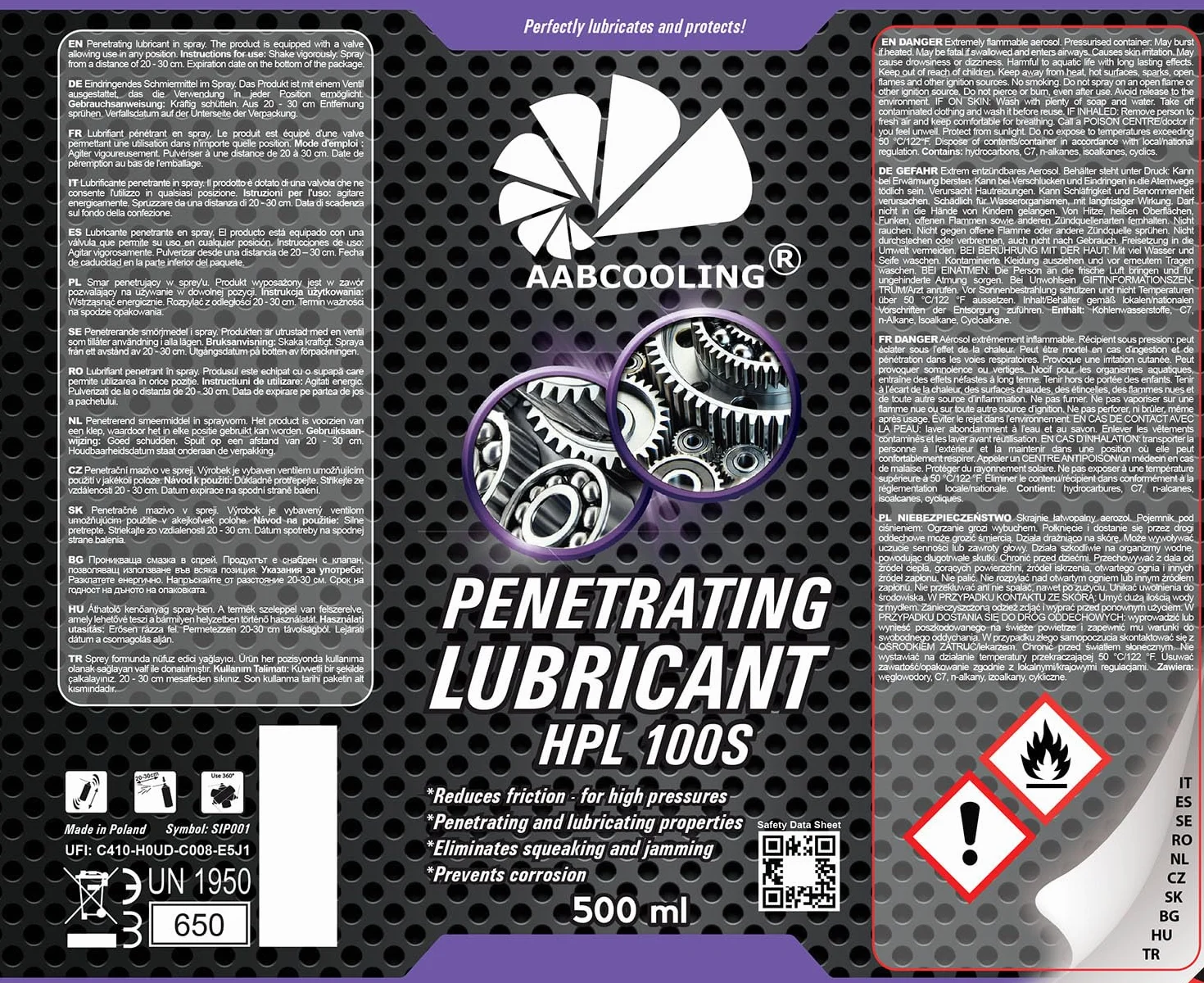 AABCOOLING HPL 100S Grasa Lubricante Penetrante en Aerosol 500 ml - Protección antidesgaste, Cadenas, Producto Multiusos, Rodamientos, Agarre perfecto, Lubricante, Elimina chirridos K3