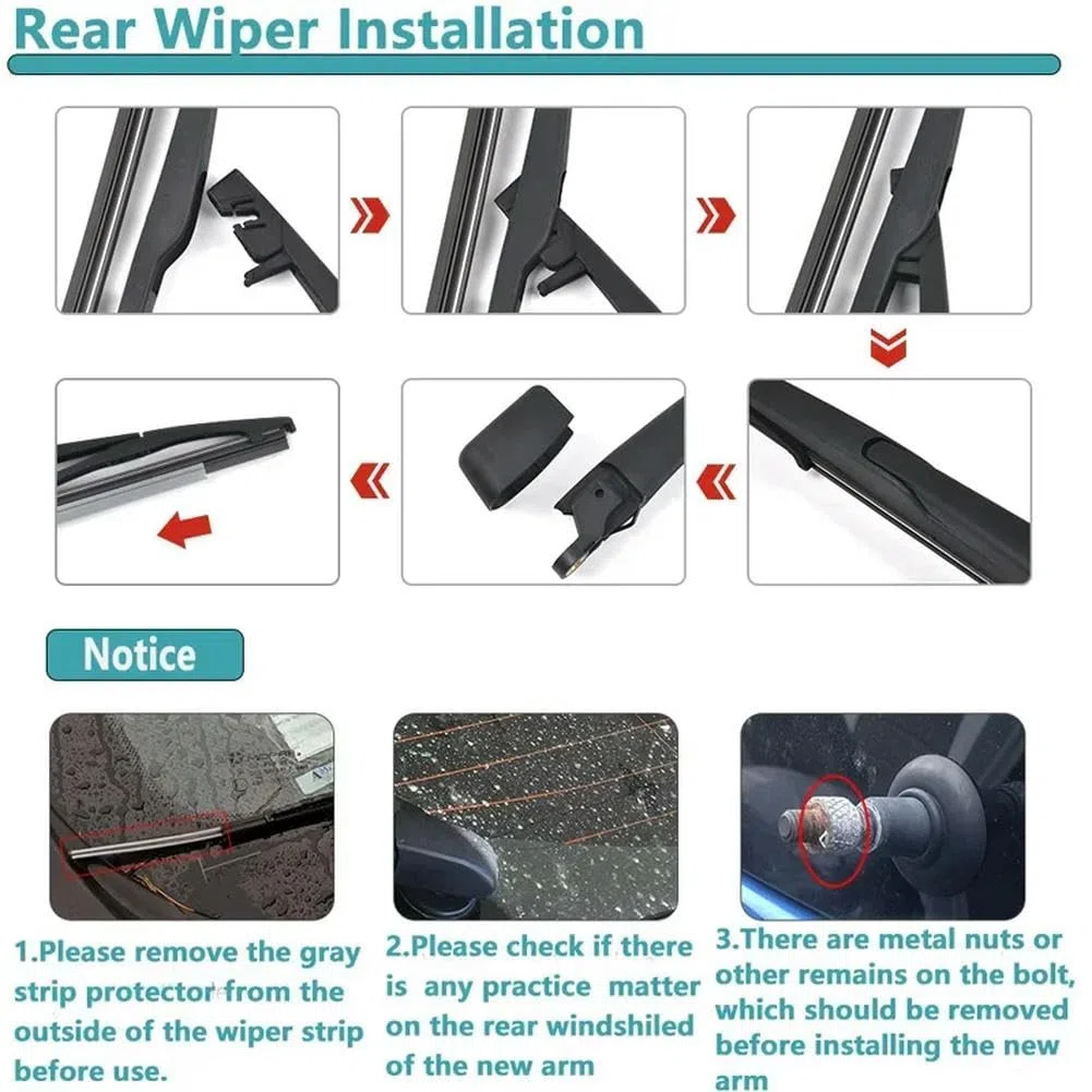 Brazo y Escobilla de Limpiaparabrisas Trasero para Peugeot 5008 2017 2018 2019 2020 2021 2022 2023 2024 Negro Conjunto de Limpiaparabrisas Trasero Reemplazo