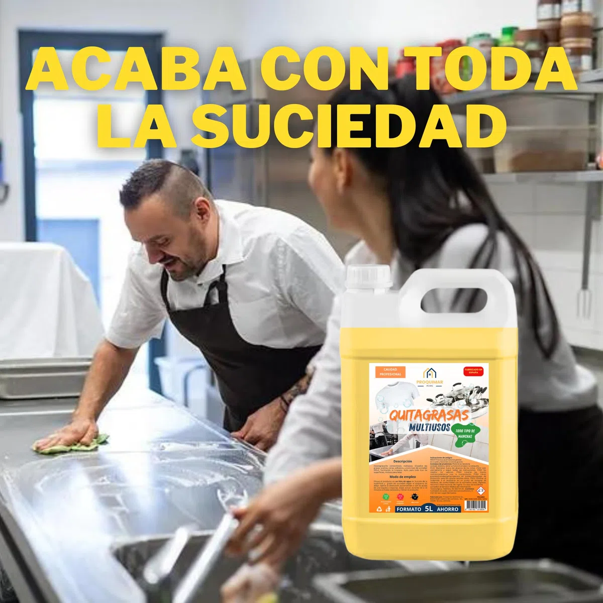 Desengrasante Concentrado Extrafuerte Proquimar – Limpiador Profesional para Cocinas, Baños, Vehículos y Más – Elimina Grasa y Suciedad Incrustada – Garrafa de 5 Litros