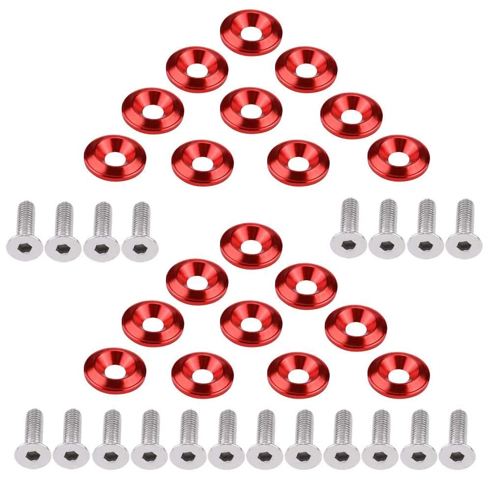 Fydun Kit de Tornillos de Aluminio, Tornillo de Arandela de Guardabarros, Kit de Arandela de Motor de Arandela Plana de Aluminio de 20 Piezas(Rojo)