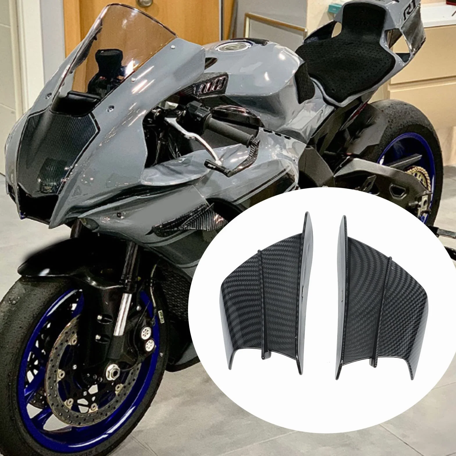 ala de Viento de Motocicleta, Fydun 1 Par Universal Alerones de Motocicleta Estilo de Fibra de Carbono Winglets Aerodinámicos Carenados Laterales Winglets