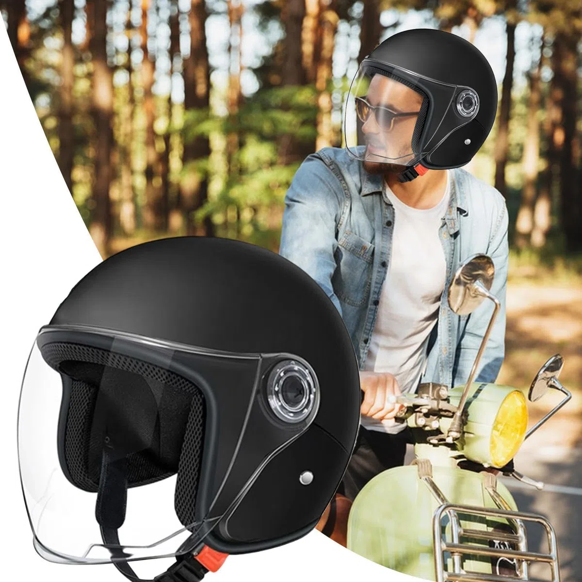 Casco ciclomotor media cara | Casco moto media cara | Cascos protectores montar caballo eléctricos transpirables con visera | Cascos motocicleta montar aire libre Equipo protección para desplazamiento