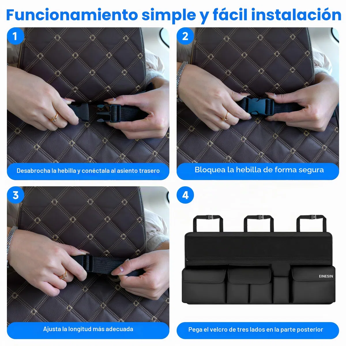 Einesin Organizador Maletero Coche Colgante con 9 Bolsillos, organizador Furgoneta, Organizador Coche Impermeable Plegable,105 x 52 cm