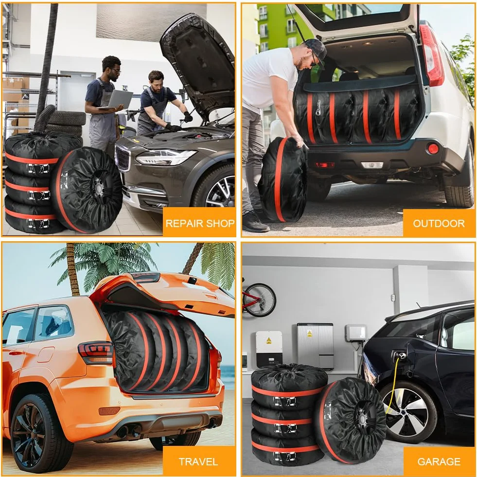 Rueda Cubierta Protectora, 4 PCS Cubierta para Neumáticos, 13 a 18 Pulgadas Funda de Repuesto para Llantas de Coche, Resistente Agua y Polvo con asa (Diámetro de 66 cm)