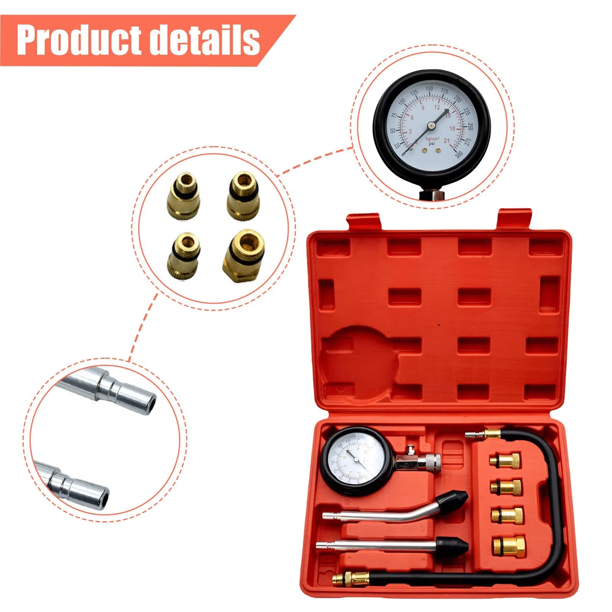 compresión probador kit de comprobador de compresión, medidor de gasolina, manómetro herramienta para motocicletas, motores fuera de borda, motos de nieve, coches