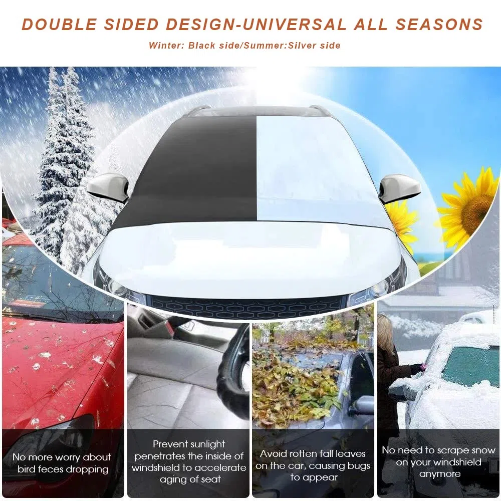 Protector de Parabrisas,Parasol Coche Delantero Exterior,Cubierta de Parabrisas Coche con Ganchos,Cubierta de Nieve para Invierno Verano,Protege de Hielo,UV,Lluvia,Funda Parabrisa Delantero Universal