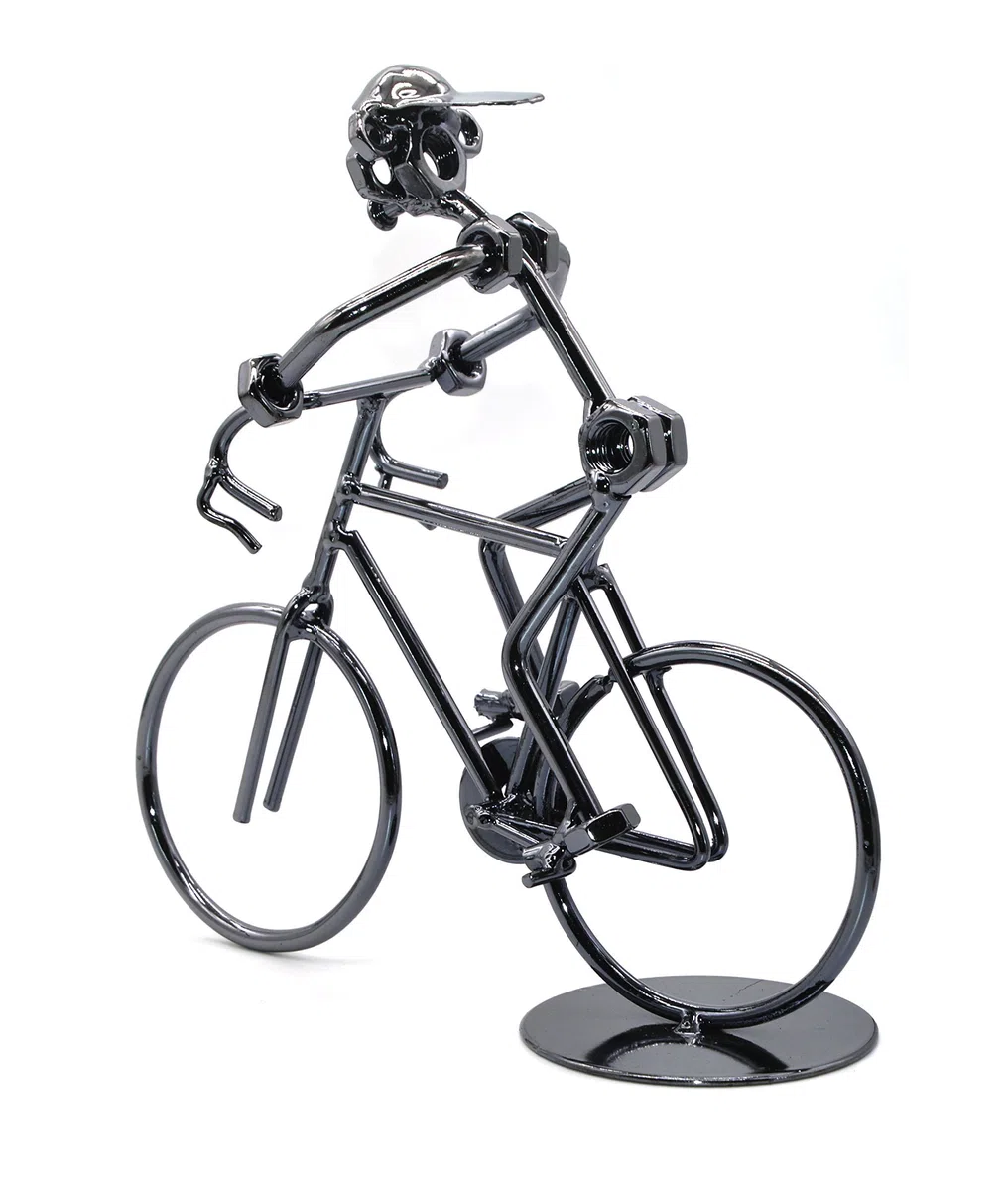Escultura de metal retro clásica hecha a mano de hierro para bicicleta, decoración única de metal para los amantes de las bicicletas y las motocicletas