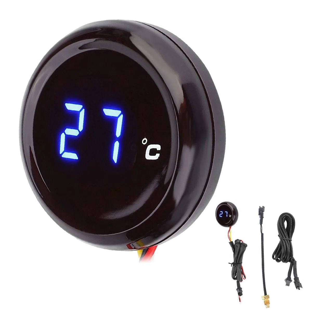 Medidor de temperatura del agua para motocicleta, termómetro digital redondo universal para motocicleta, medidor de temperatura, medidor de temperatura del agua ultrafino(azul)