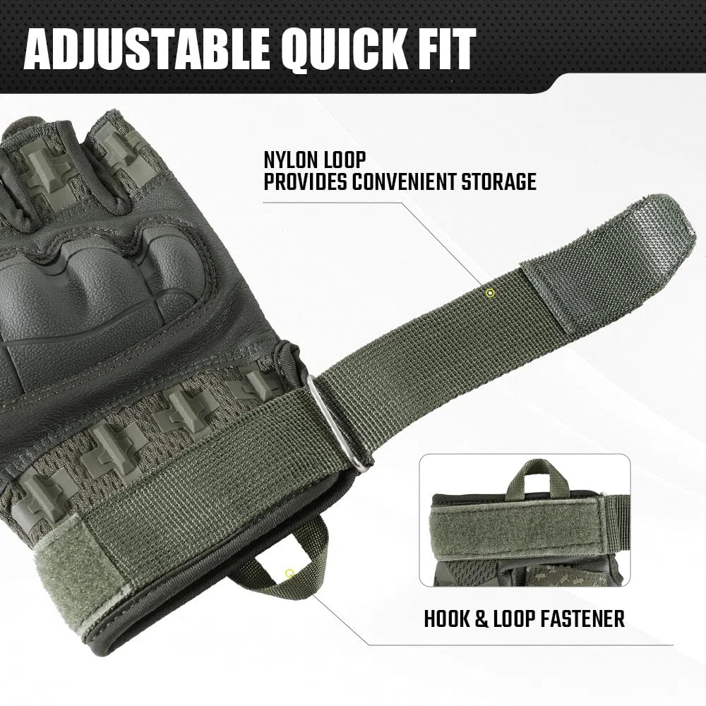 WTACTFUL - Guantes Tácticos Medio Dedo Hombre, Transpirables y Antideslizantes para Airsoft, Paintball, Ciclismo, Moto, Caza, Senderismo y Trabajo Aire Libre