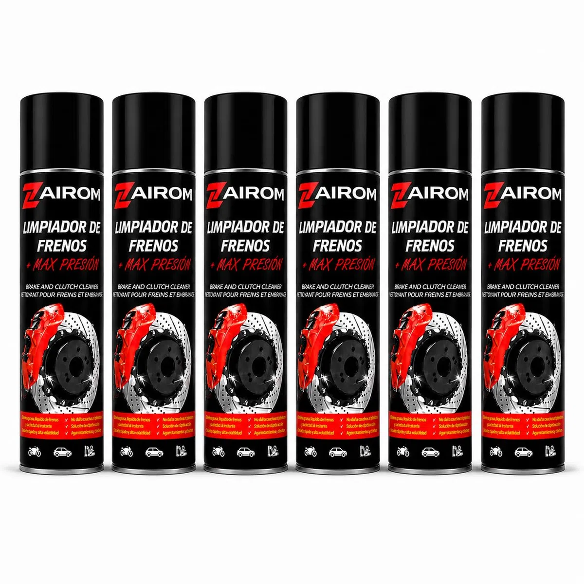 Limpiador de Frenos Spray 500 ml, Limpia Frenos, Embrague y Piezas Metalicas, Secado rápido Sin Residuos, Desengrasante para Coche y Moto Pack 4 Unidades