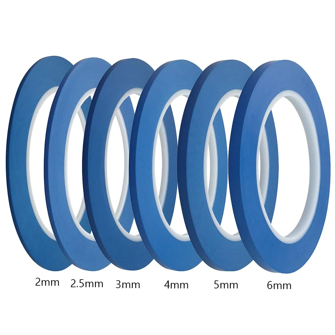 Fine Line Fineline - Cinta adhesiva de vinilo para pintura de automóviles, 2 mm, 2,5 mm, 3 mm, 4 mm, 5 mm, 6 unidades, color azul