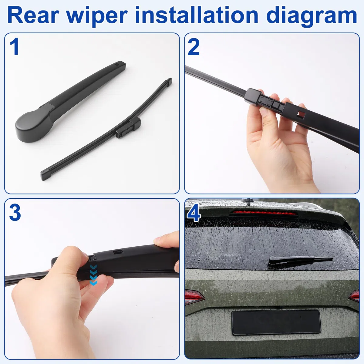 Juego de Limpiaparabrisa Delantero y Trasero Compatible con Skoda Karoq NU7 2017-2022 | 2 Hojas de Repuesto Delantero + 1 Limpiaparabrisas Escobillas Trasero de Coche + 1 Brazos de Limpiaparabrisas