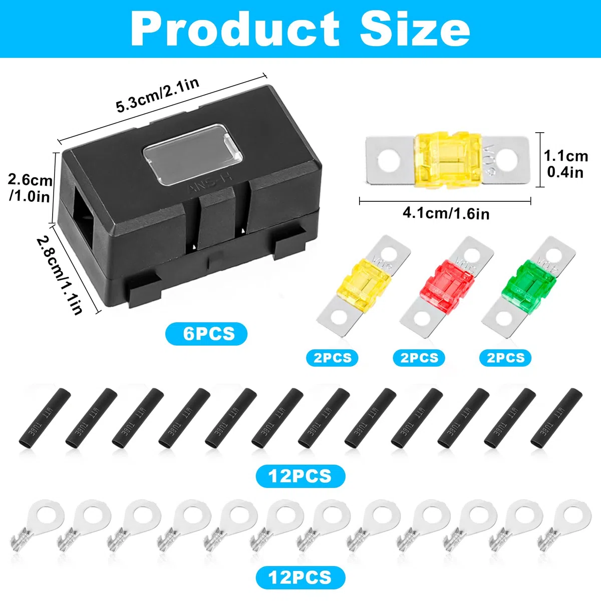 Porta Fusible, 6 Piezas Soporte de Fusibles para Coche, ANS Portafusibles para Automóvil, Fusible de Alta Corriente Midi Porta Fusible Atornillados ANM para Automóviles, para Automóviles, Vehículos
