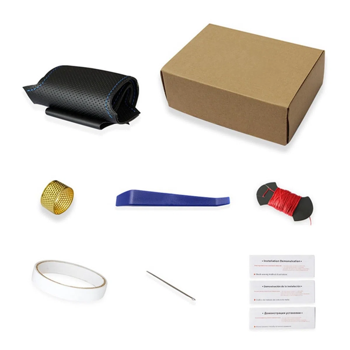 Funda Volante Coche Para Seat Para Leon MK1 (1M) 1998-2005 Para Skoda Para Fabia RS 2003 Para Fabia 1 (6Y) 2004-2005 Protector cuero artificial negro para volante coche Cubierta de Volante(Red Thread)