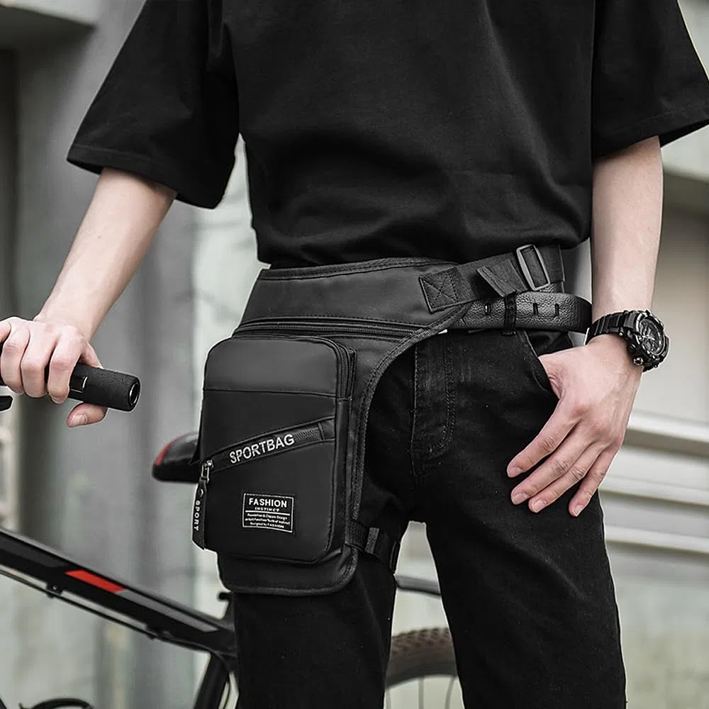 Pernera Moto, Bolsa Pierna Moto, Impermeable, de Nailon, para,otocicleta, con Cierre de Cremallera, para Hombres y Mujeres, Riñonera con Correas para Piernas Extraíbles para Ciclismo, Negro