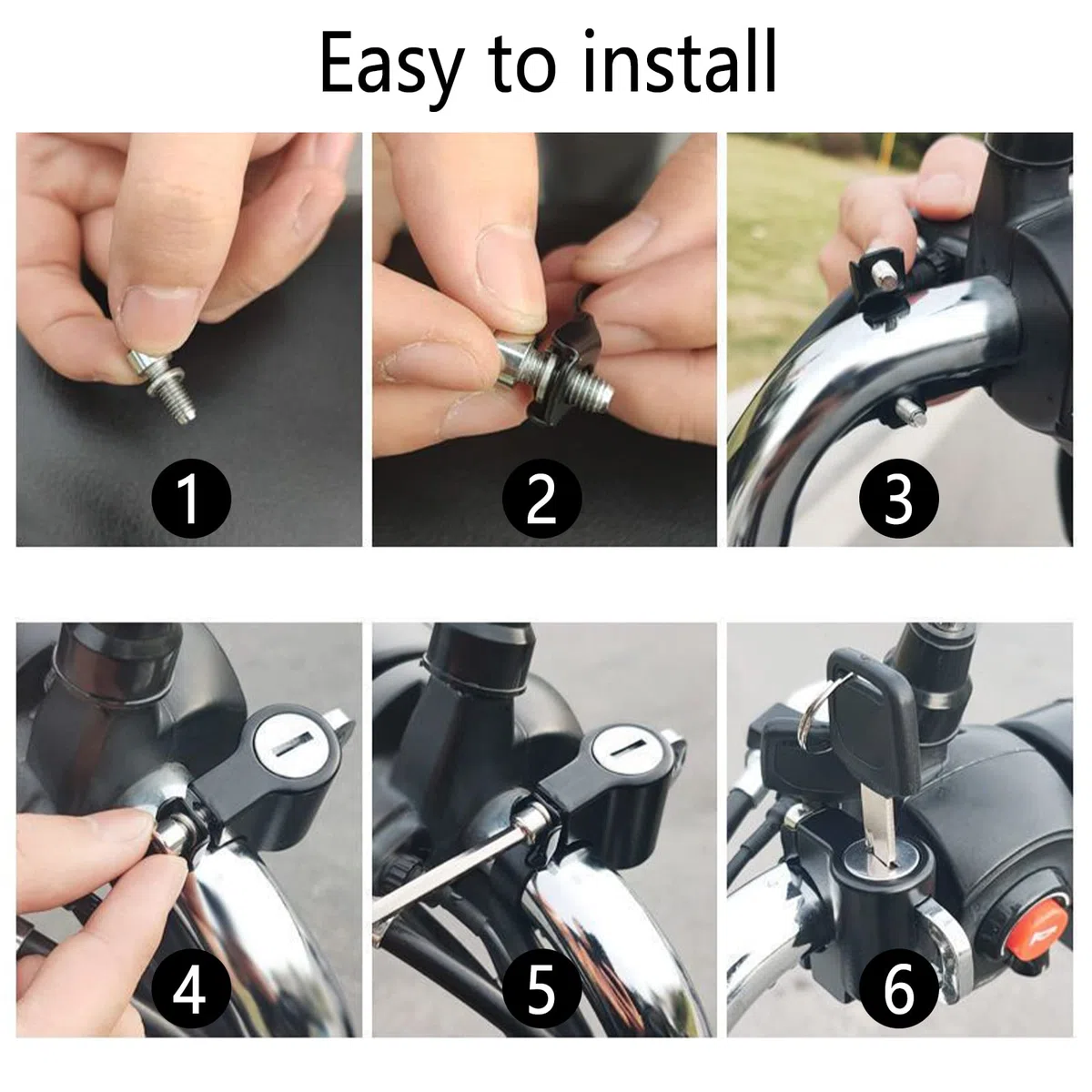 Bloqueo de Casco, Cerradura de Casco de Moto, Helmet Lock, Cerradura Casco, Candado Universal para Casco con Llaves, para Tubo de Manillar de 22-28 mm, Motocicleta, Bicicleta o Scooter