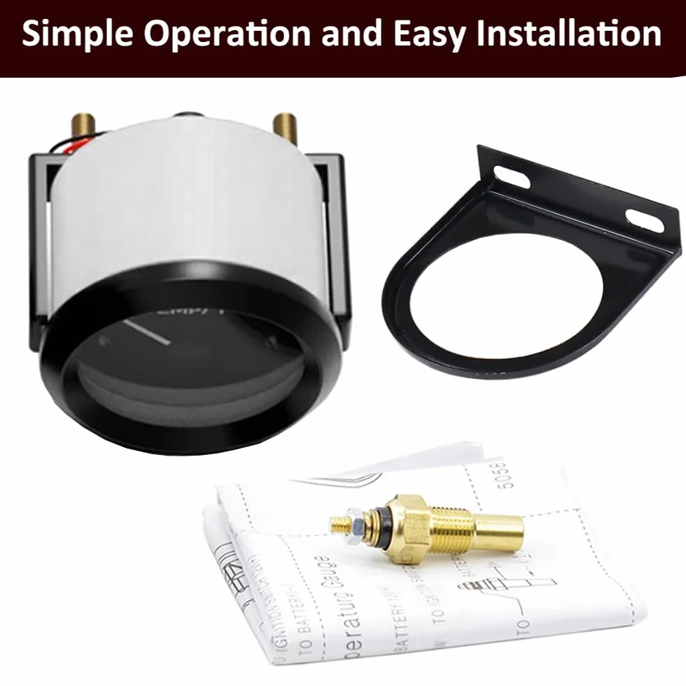 ETOPARS Coche Medidor de Temperatura del Aceite Motor 2" 52mm Aceite Temperatura Indicador Auto Aceite Temperatura Puntero Medidor de Calibre Blanco Luz Instrumentos Vehículo