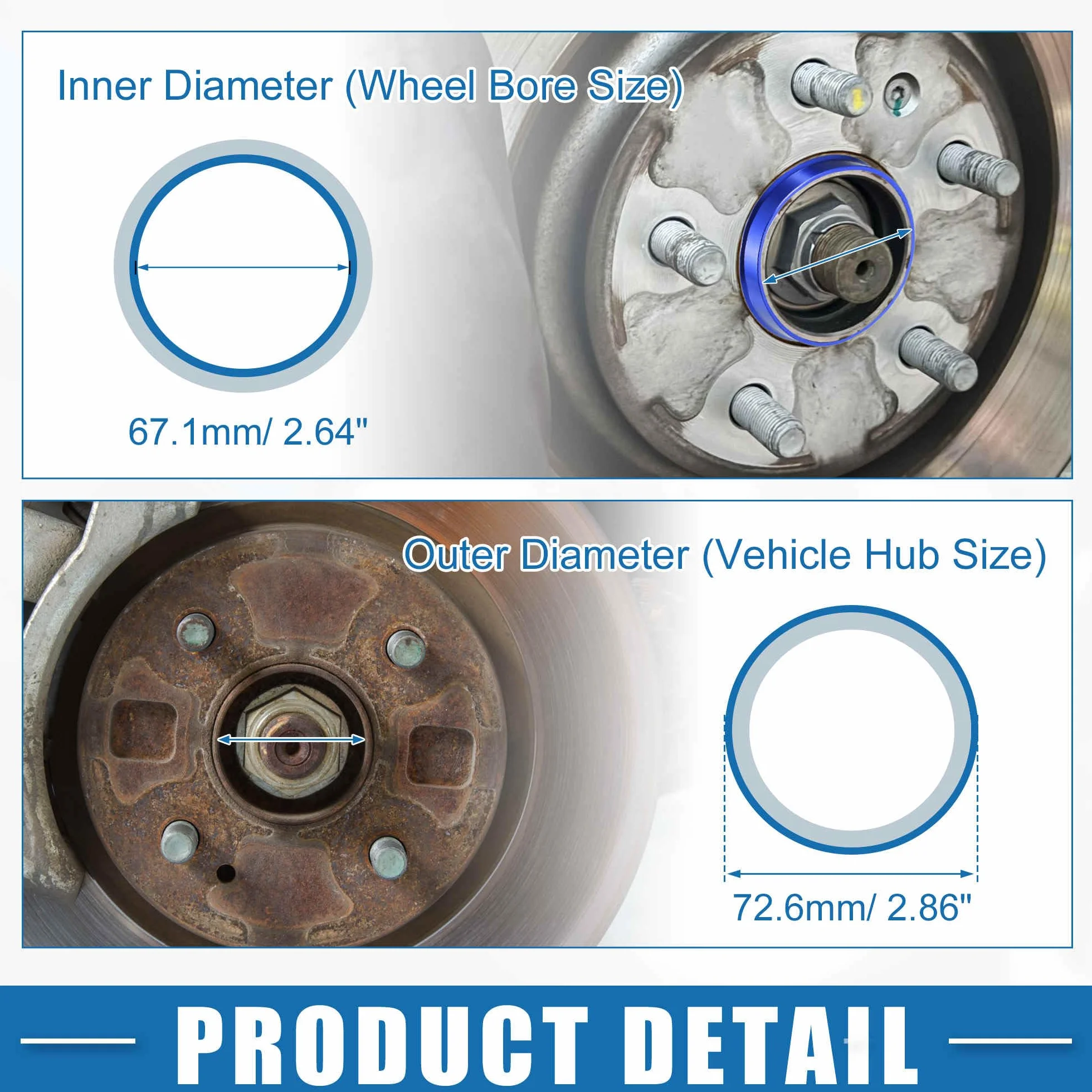 A ABSOPRO Juego de 4 Anillos Centradores de Buje de Coche OD 72.6mm A ID 67.1mm Anillos Centradores de Buje Espaciador de Centro de Rueda de Aleación de Aluminio Azul