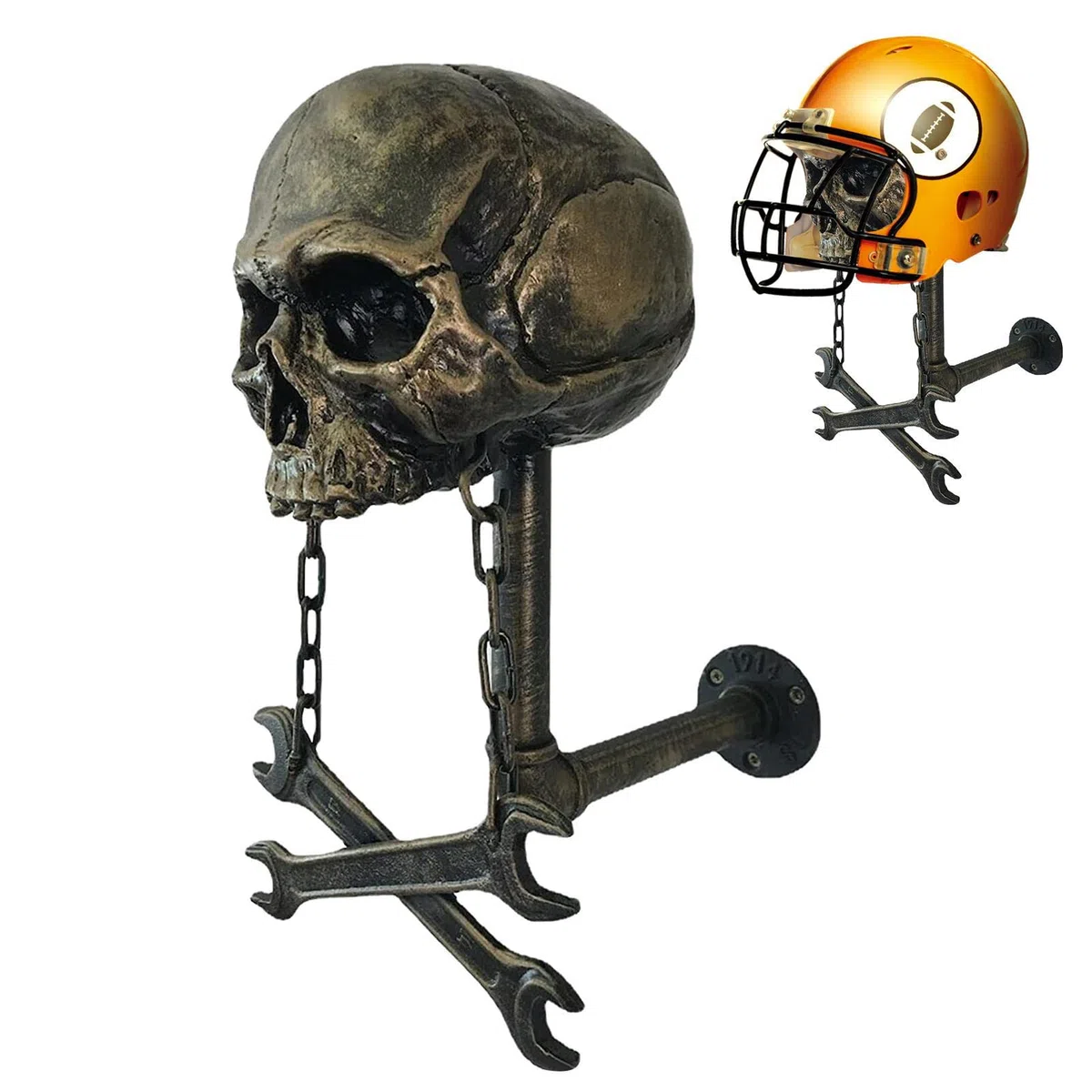 Soporte para cascos de calavera, soporte de pared para cascos de motocicleta, soporte para cascos de motocicleta, soporte para cascos, diseño de cabeza de calavera montado en la pared, para gorras