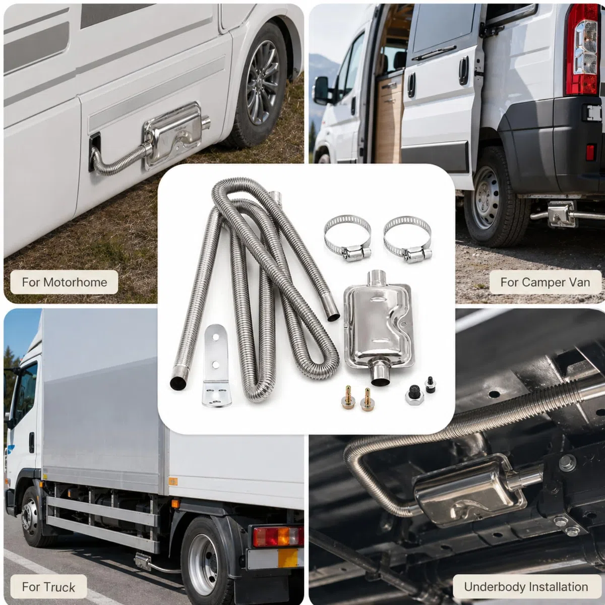 1 Piezas Tubo de Escape Incluye 2 Pinzas de Acero Inoxidable, Manguera de Escape de Acero Inoxidable Diámetro Interior 25 mm, Longitud 300 cm, Adecuado para Calefacción Diésel En Autocaravana