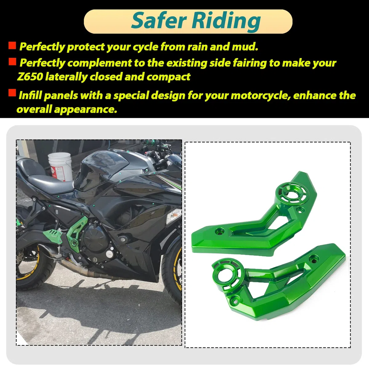 Cubierta lateral para marco de motor izquierdo y derecho para motocicletac Cubierta de carenado de carrocería compatible con Ka-wa-sa-ki Z650/Ninja650 Z 650/Ninja 650 2017-2024 (Verde)