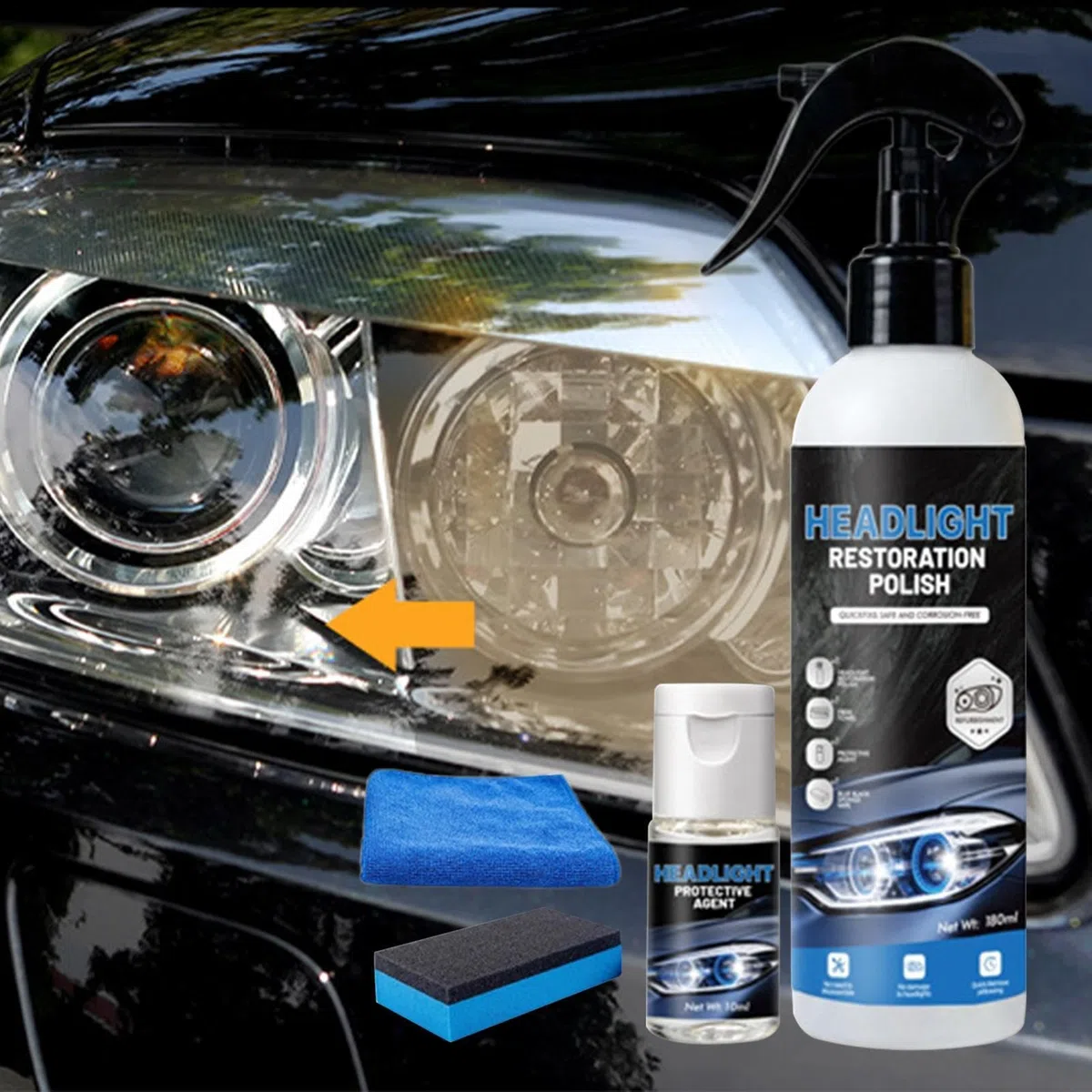Restaurador De Faros De Coche - Solución Protectora Solar De Larga Duración | Líquido Limpiador De Faros Automotriz | para Conductores Expertos Y Principiantes, Uso En Taller, Desplazamientos