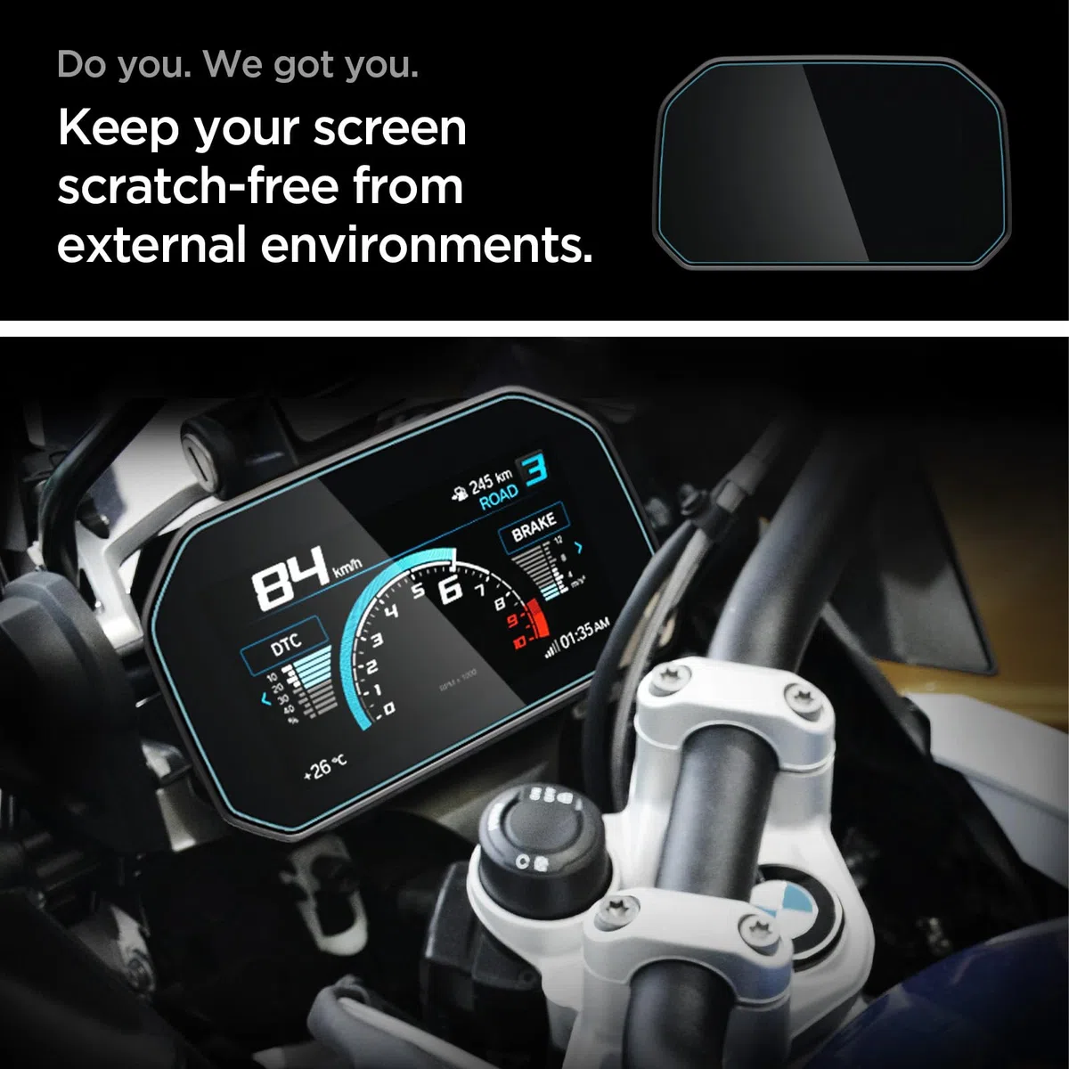 Spigen Glas.tR Slim Protector Pantalla para BMW Motorrad 6.5” TFT Display Screen, R1250GS (2025-2018), 1 Unidad, Crystal Clear, 9H Dureza, Accesorios moto