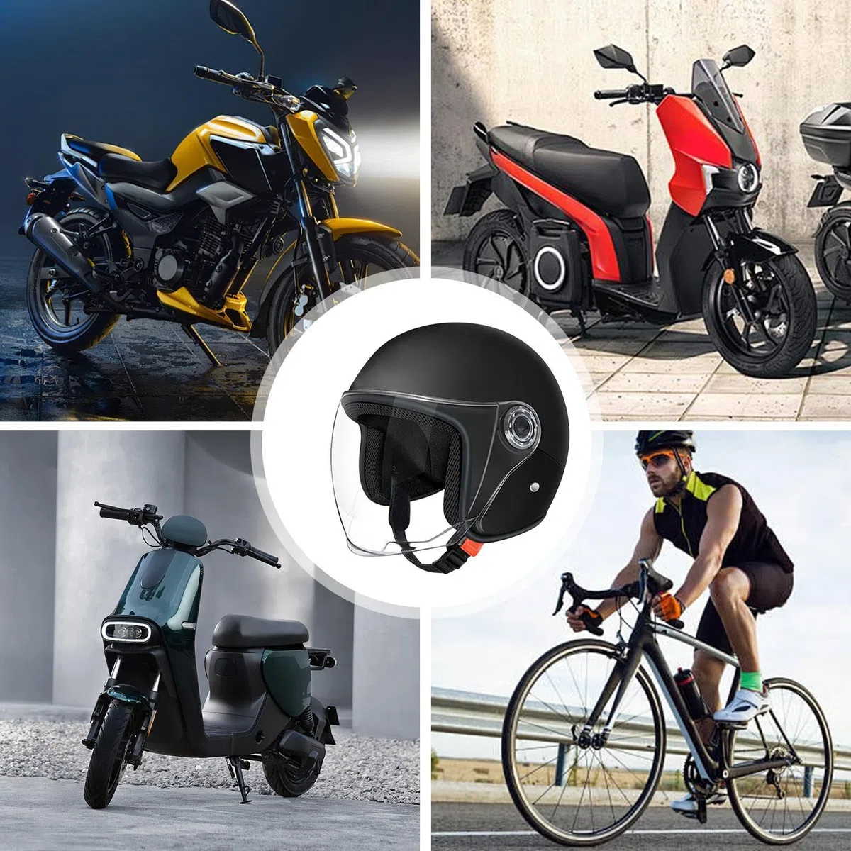 Casco De Motocicleta Cara Abierta con Visera Solar, Casco Ergonómico con Forro Cómodo Y Estructura Anticolisión, para Uso Diario En Scooter, Ciclomotor Y Moto Clásica