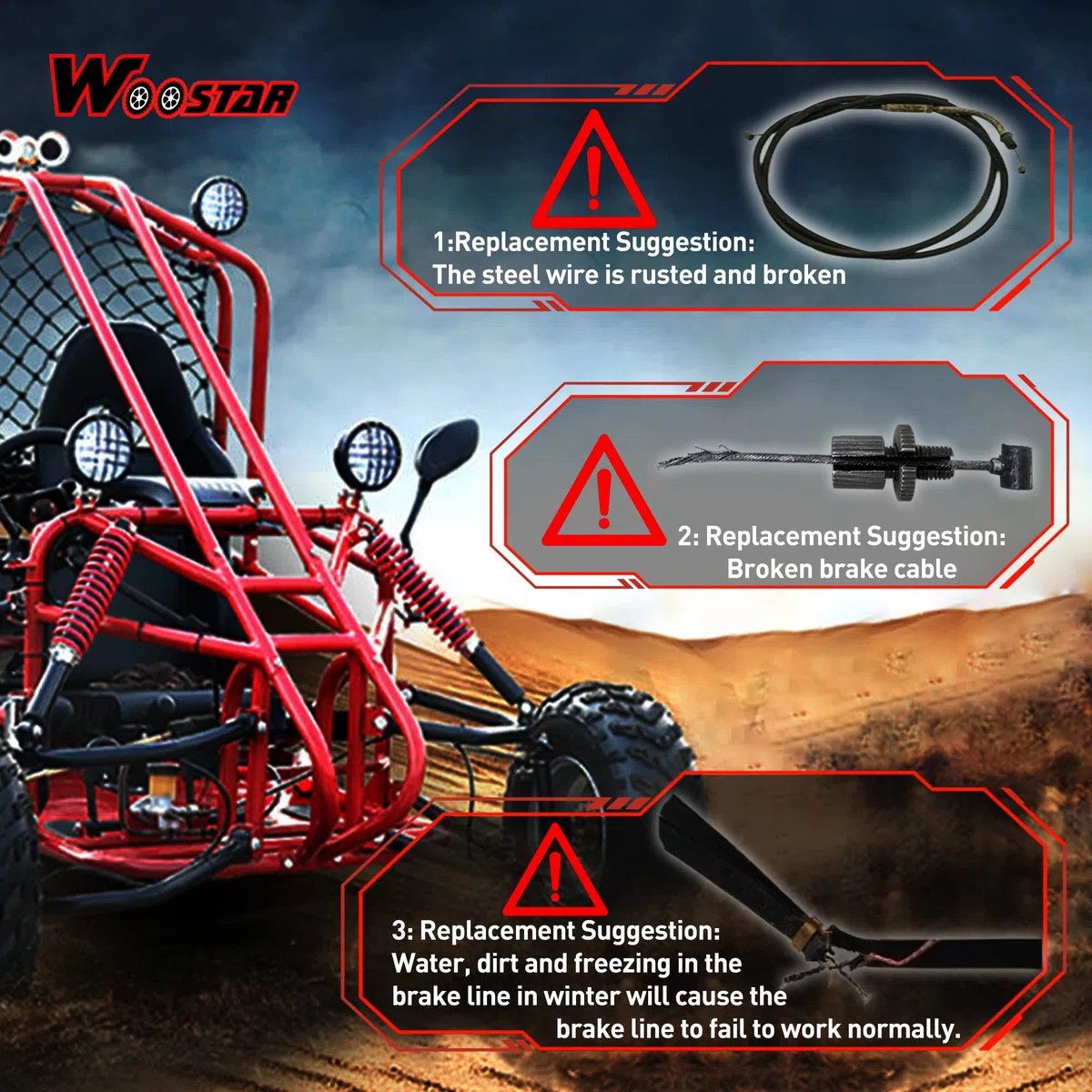 WOOSTAR 2150mm Cable Freno Trasero Reemplazo para GY6 50cc 70cc 90cc 110cc 125cc 150cc ATV 4 Wheeler Quad Go Kart Ciclomotor Scooter
