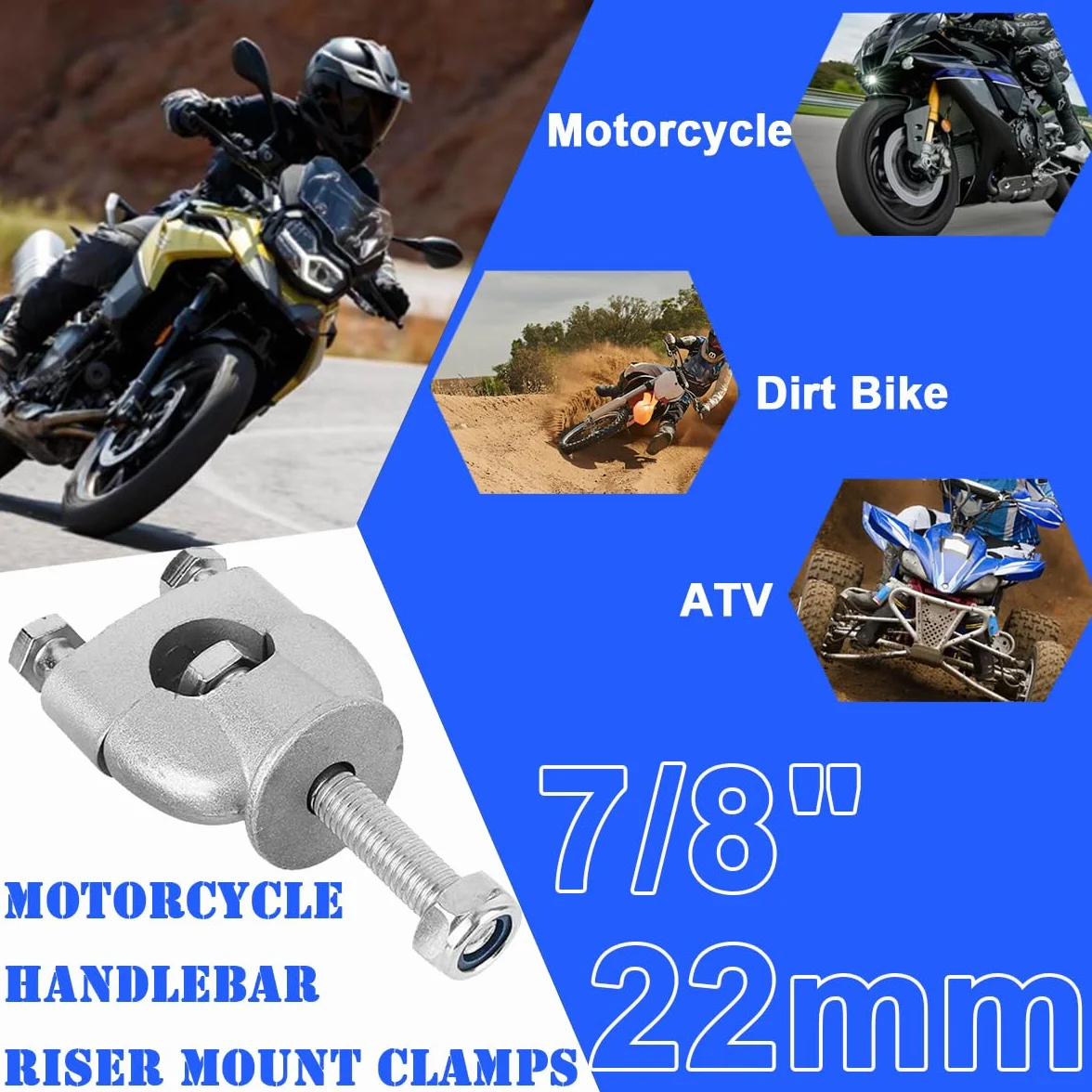 ZAMDOE Elevadores de Manillar de Motocicleta de 7/8" (22 mm), Abrazadera Universal de Montaje para manillares, Adaptador para elevadores de Manillar de Motocicleta, Motocross, ATV, Todoterreno