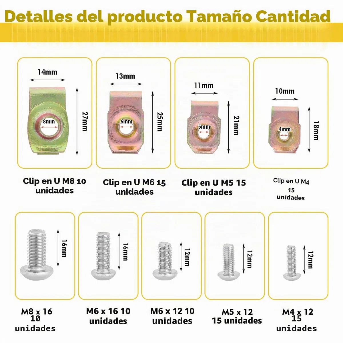 Gueenky 115 Piezas Tuercas de Clip en U, M4 M5 M6 M8 Grapas Tuerca Carroceria Tornillos Roscachapa de Clip de Tuerca en U para Coche y Moto