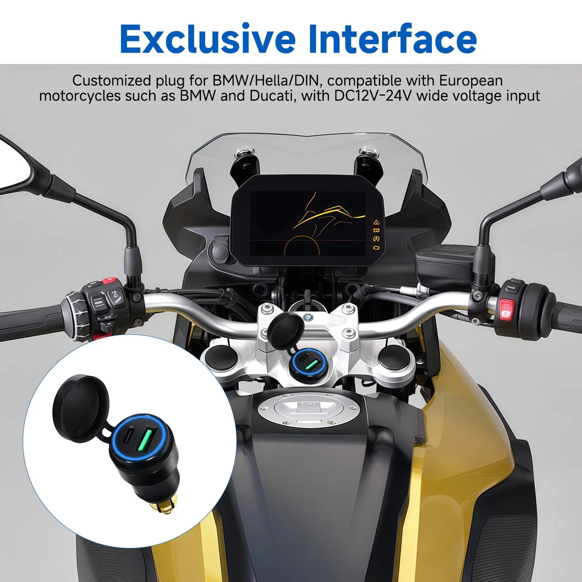 Cargador USB Moto Impermeable 30W 5A QC 3.0 Enchufe Mechero 12V Adaptador Rápida con LED Azul para BMW Motorrad Ducati Triumph Z900