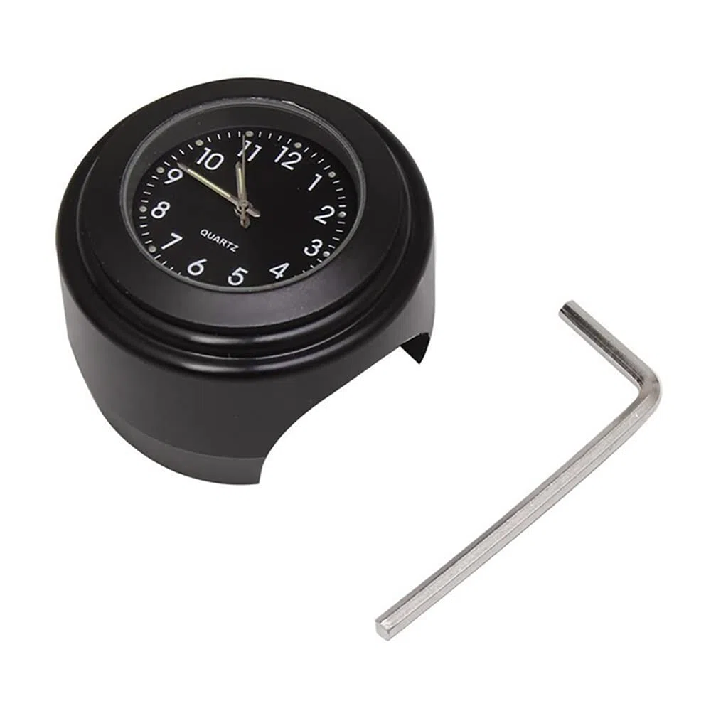 Reloj para manillar de motocicleta, de cuarzo, luminoso, para manillar de 22 a 25 mm, aleación de aluminio fluorescente con almohadilla de goma antideslizante y llave negra, 4,5 x 3,3 cm